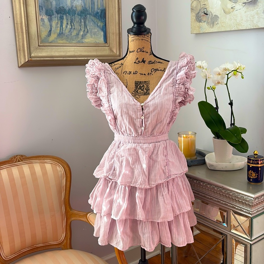 HOUSE Of HARLOW designer cottagecore lavender purple ruffle cotton mini dress M